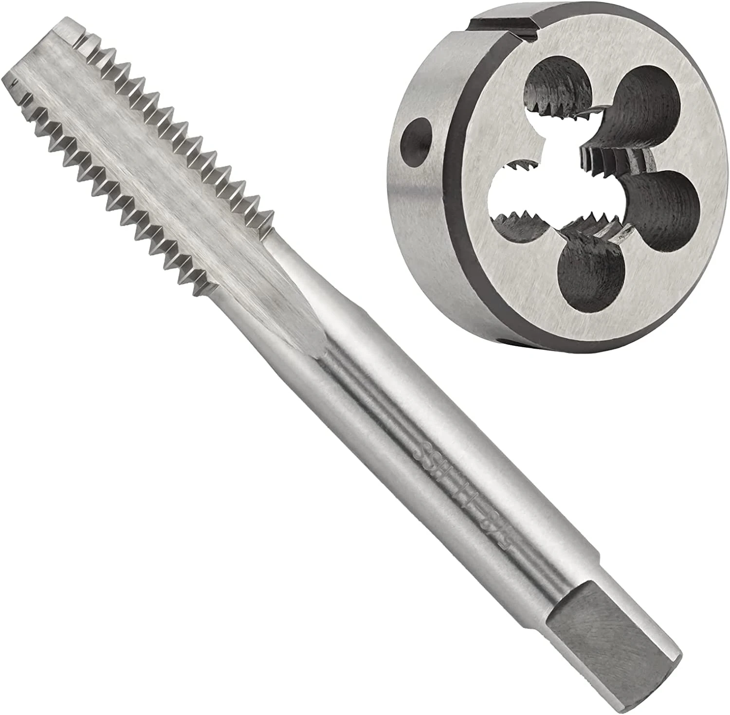 

HUAZHICHUN 1PC 3/8-18 Tap + 1PC 3/8-18 Die,HSS Tap and Die Set Right Hand Tap