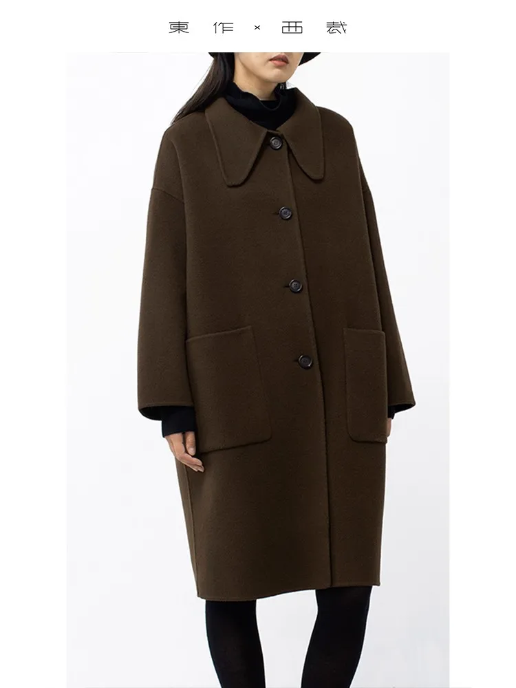 

Wool Double-Sided Coat with Lapel, Mid-Length Woolen Coat for Petite Women, New Winter Style