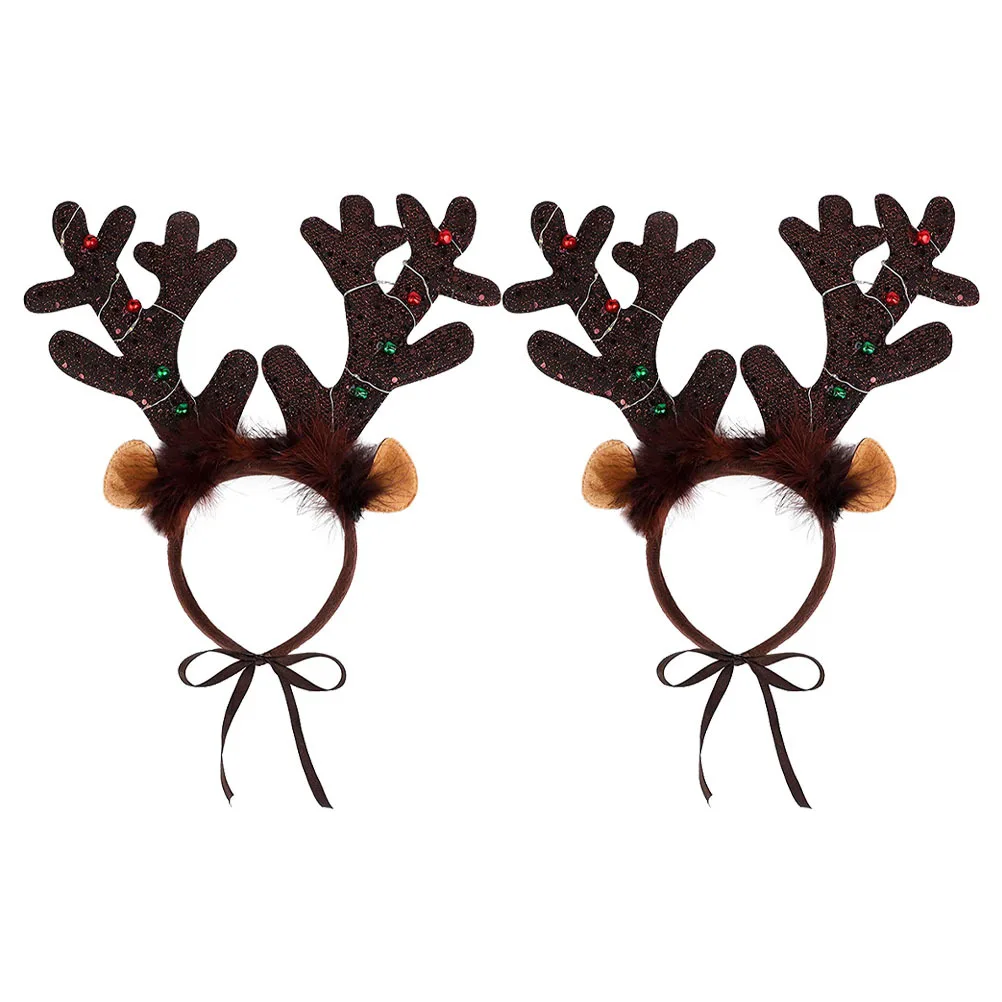 

2Pcs Xmas Reindeer Glowing Hair Hoops Christmas Pet Headband Party Accessories Luminous Hairband for Festival Celebration