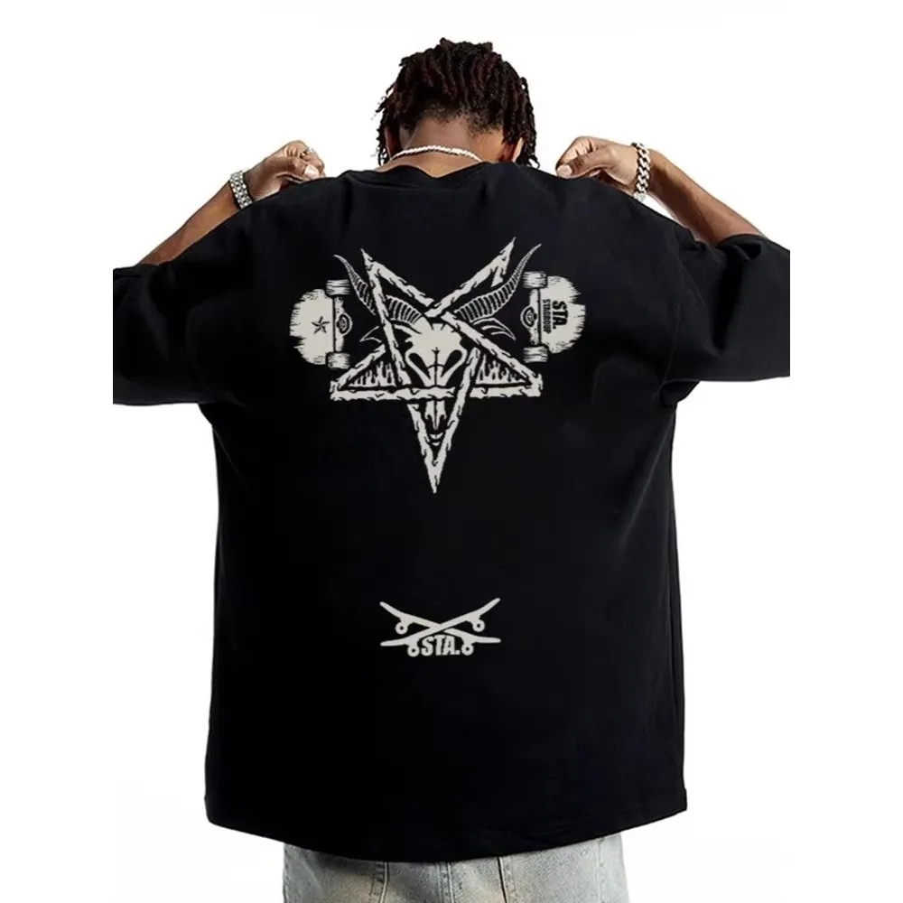 

STA Summer Guochao 2025 Basic Bullhead Skateboard Short Sleeve T-Shirt Loose Casual Trend Pure Cotton Crew Neck Heavy Men