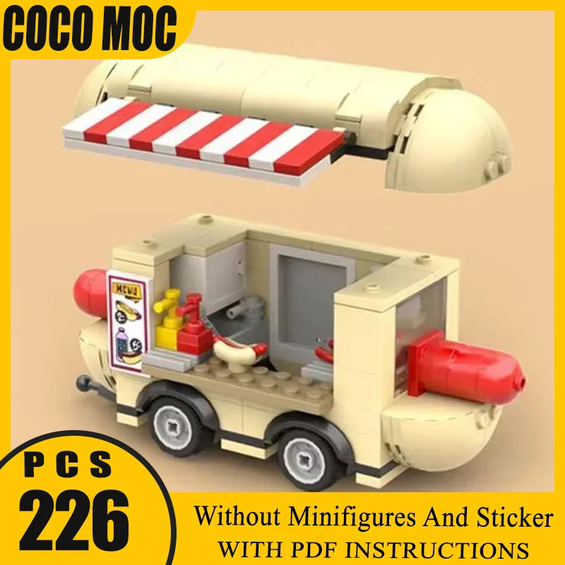 Hot Dog Fast Food Truck Technology Modular Blocks City Car Model Moc Building Bricks Gifts Christmas Toys DIY Sets Assembly