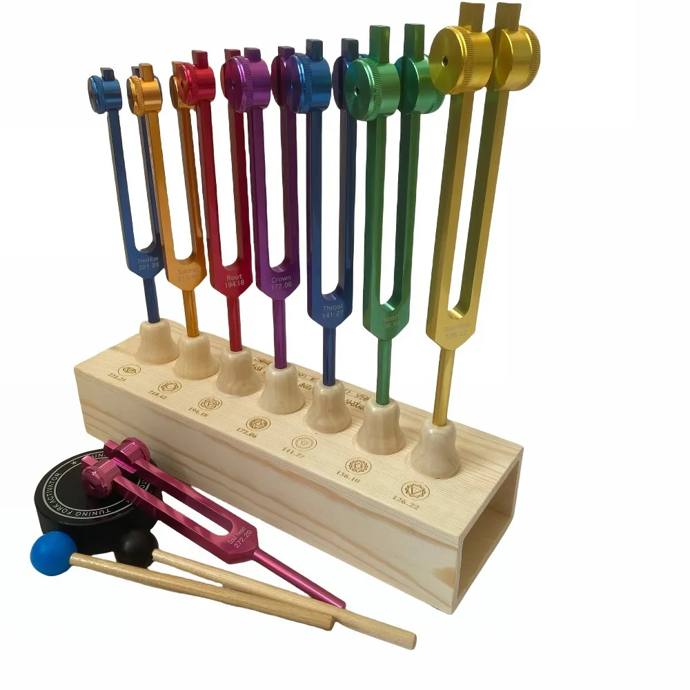 New Yoga Tuning Fork Set 8pcs Colorful Low Frequency Tuning Forks Set Healing Professional Chakra Diapasons with Resonance Box