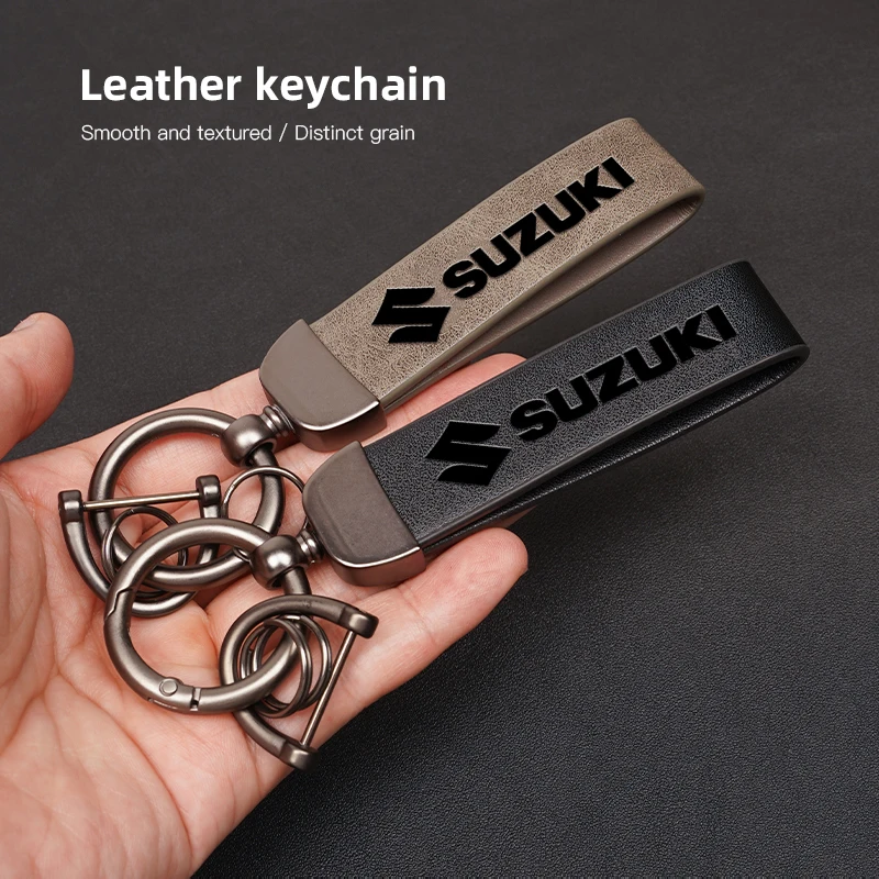 Llavero de cuero con emblema de coche para Suzuki Swift Jimny Ignis Alto SX4 Splash Baleno Vitara Samurai Kaiser, adornos para llaves