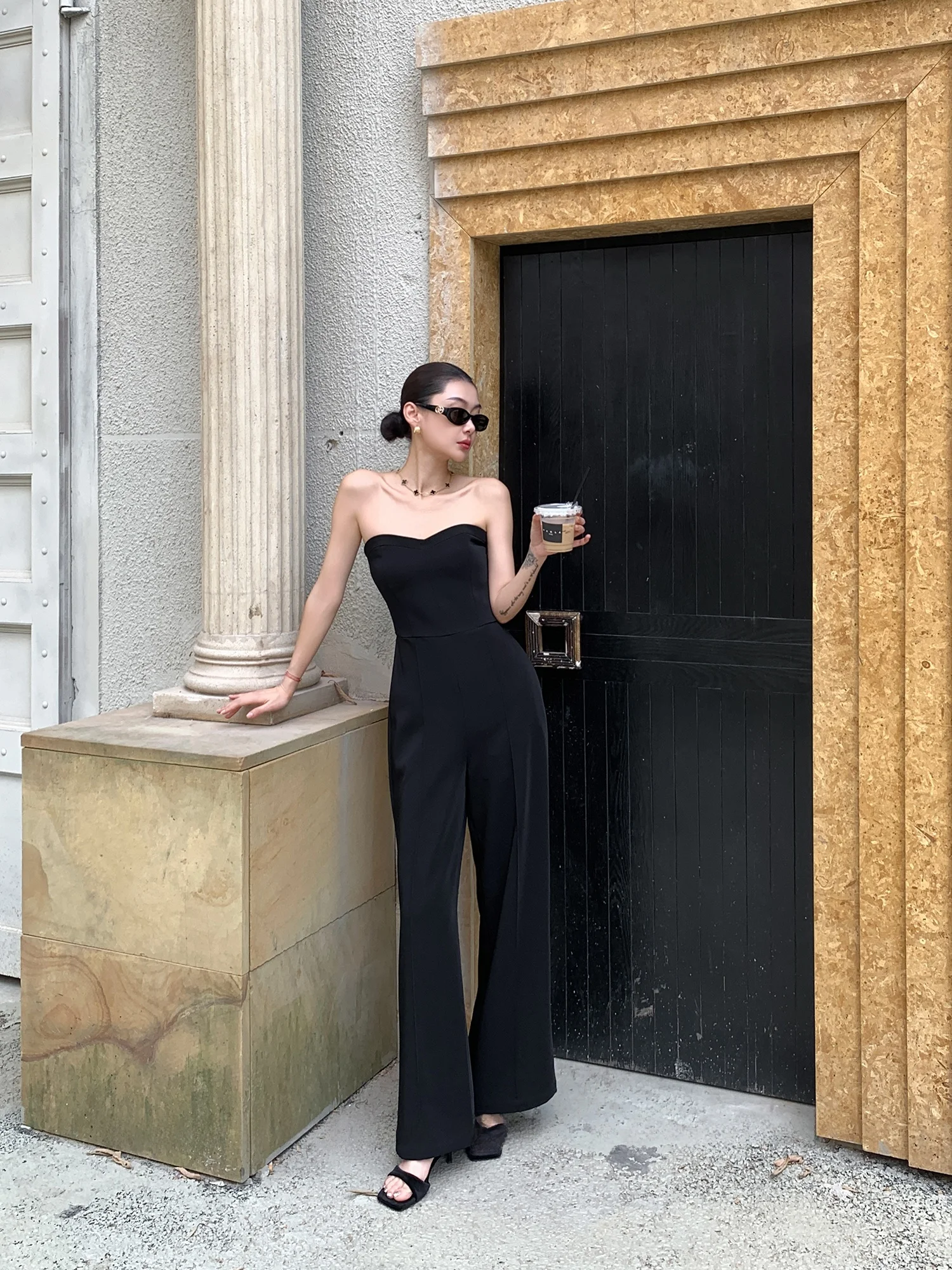 

DONGNI3 High Waist Wide Leg Pants Suit Sexy Strapl Long Straight Cut Suit Pants Casual Women's Jumpsuit