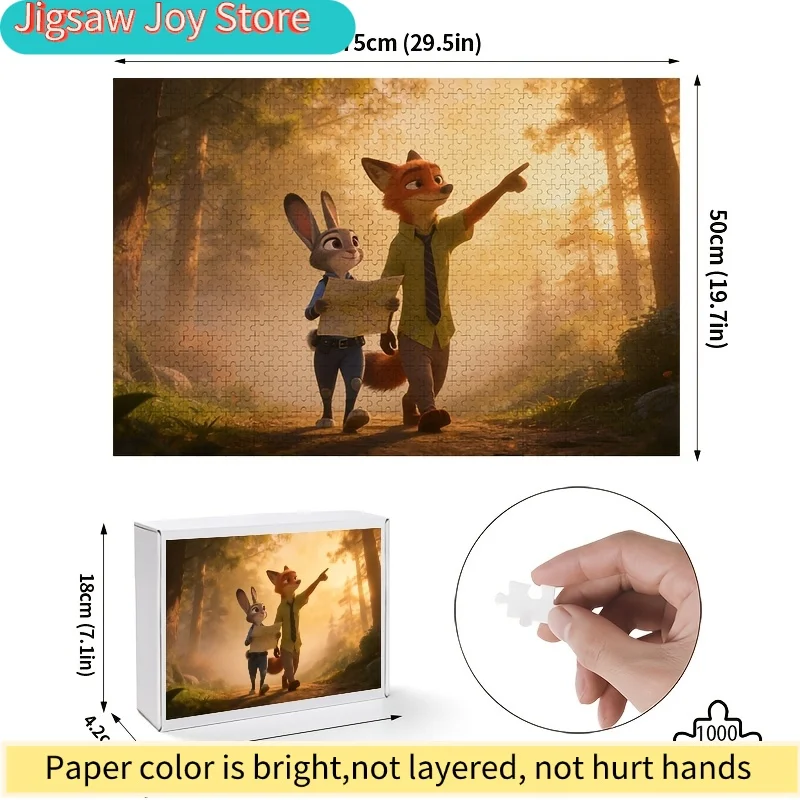 1000-teiliges Disney Zootopia Judy & Nick Wilde Poster-Puzzle – Denkspiel für Kinder und Erwachsene, Herausforderndes Puzzle für die ganze Familie