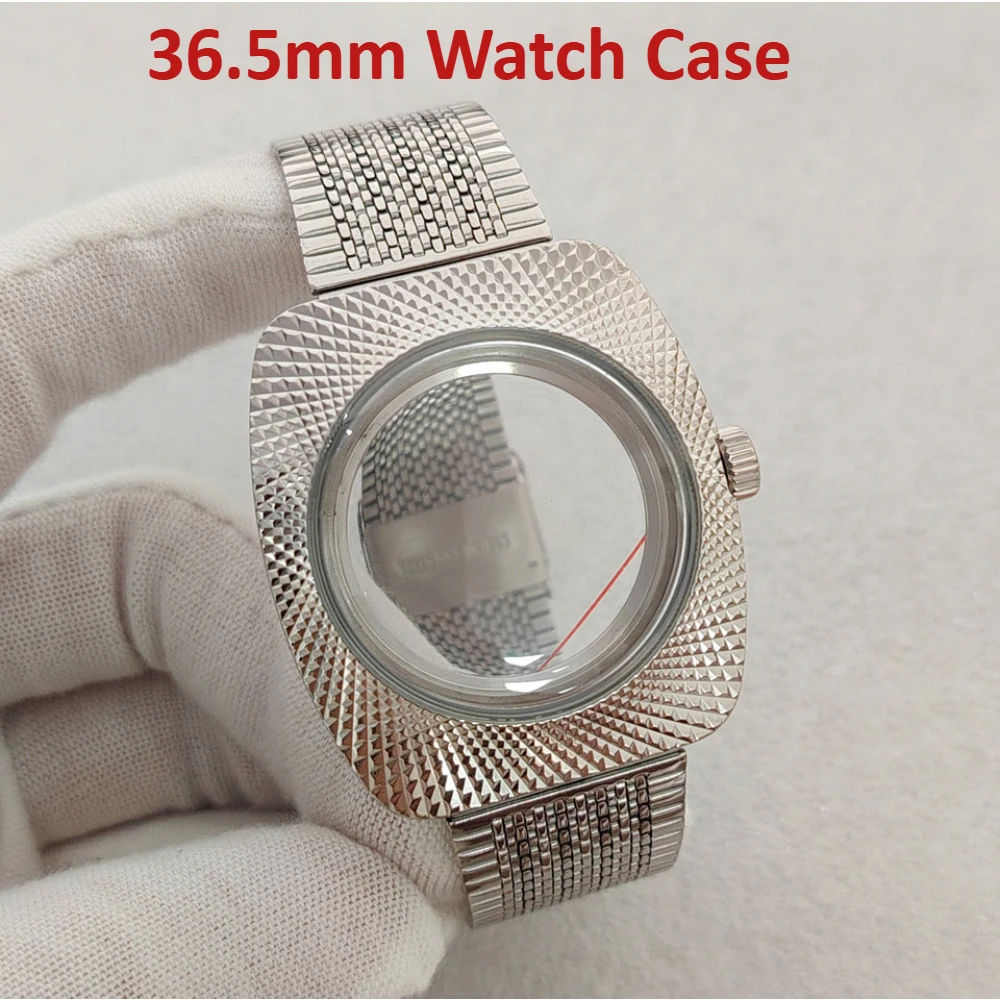 

New 36.5mm Watch Case+Watch Strap Polished Bird's Nest Design Watch Case Modification Parts for NH35/ NH36/7S Movement