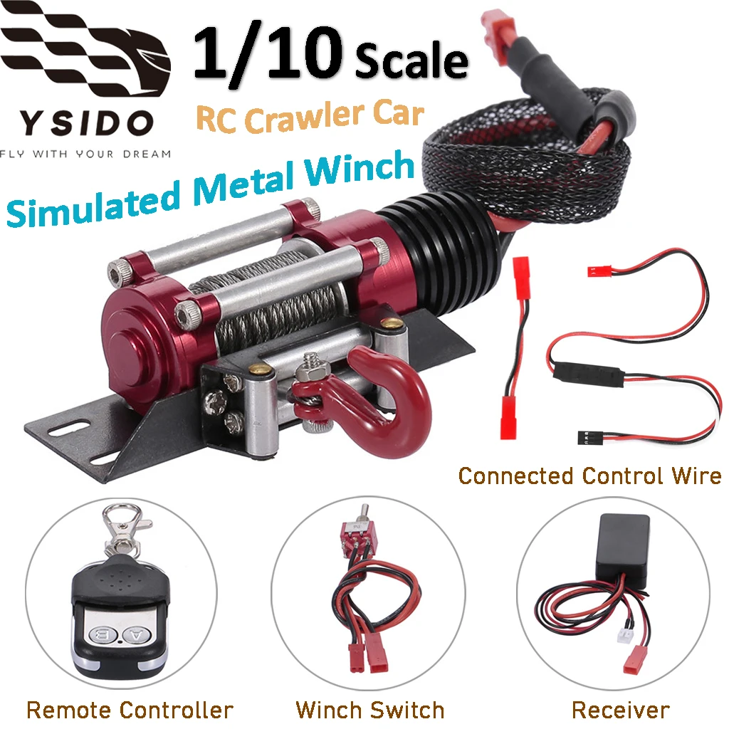 1/10 Scale RC Model Vehicle Crawler Cars Accessory Wired Automatic Simulated Metal Winch for 1/10 TRX4 TRX6 SCX10 Axial Redcat