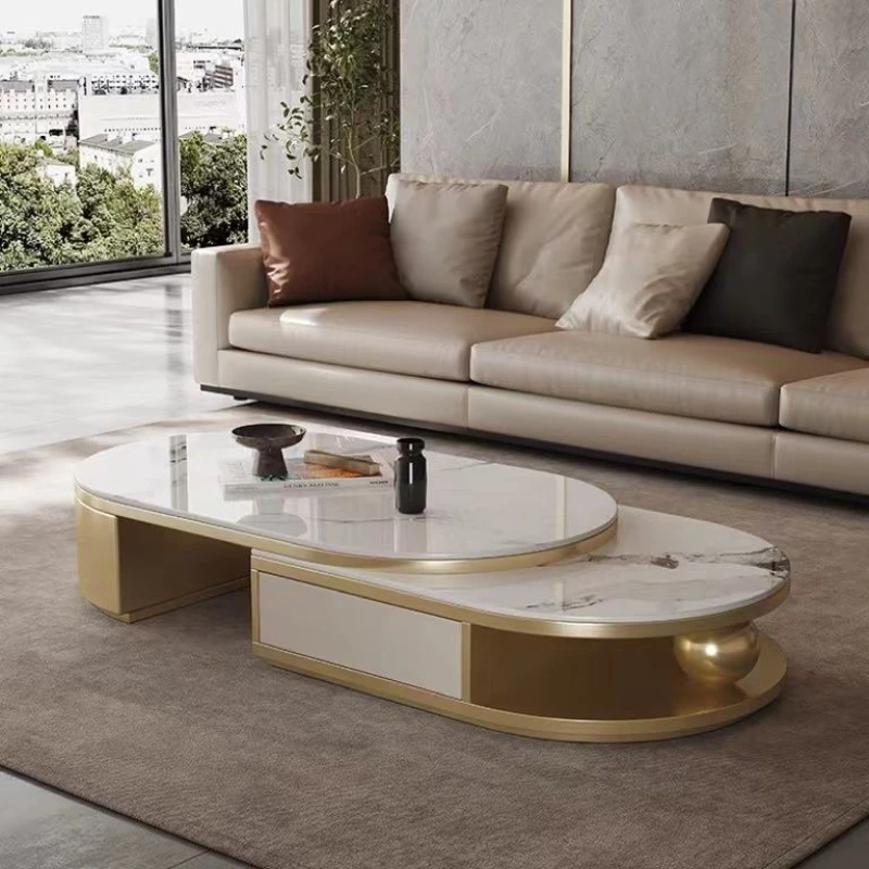

ZYY light luxury oval coffee table modern living room home retractable tea table TV cabinet combination