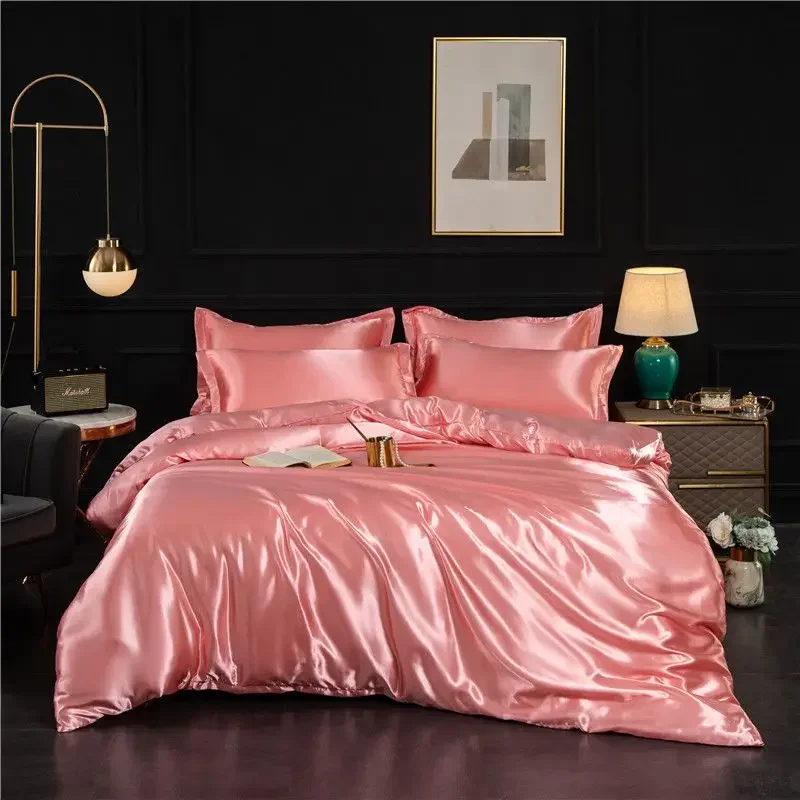 Luxury 100% Silk Bedding Set with Duvet Cover Set Double King Queen Size Bedding Cover Kit 4pcs Bed Cover Bed Linen Sets