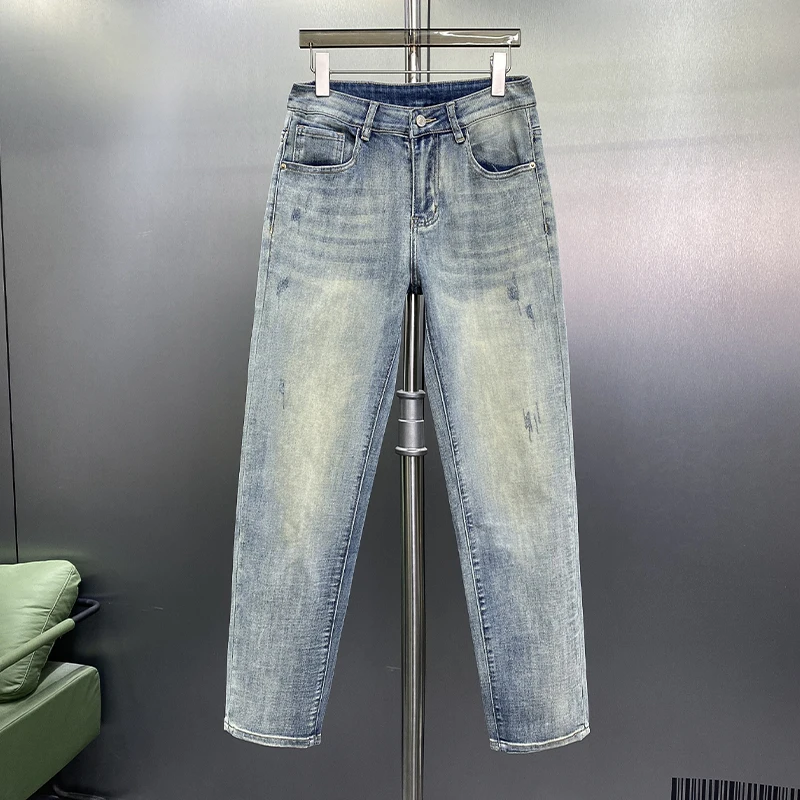 2024 Summer Thin Light Blue Jeans Men's Simple High end Fashion Light Luxury Trendy Brand Slim Fit Straight Leg Casual Versatile