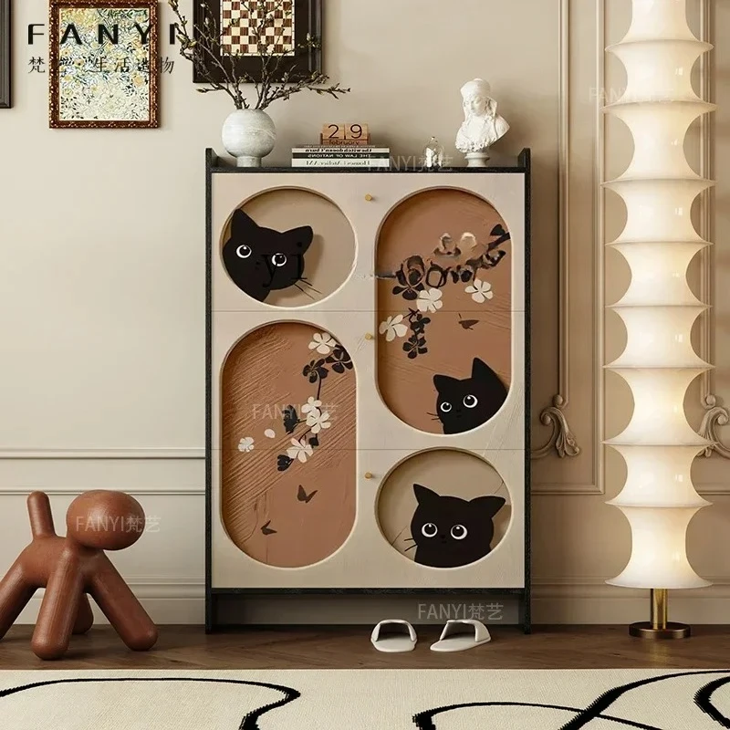 ZK extremely narrow shoe cabinet entrance entrance household  wood tipping bucket cabinet ultra-thin shoe cabinet integrated
