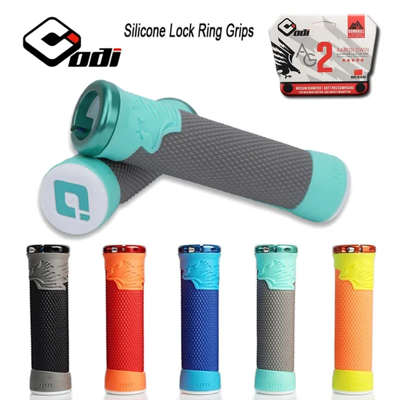 

ODI MTB Bike Silicone Grips Comfortable Lockable Handle Grip CNC aluminum lock ring Anti-Slip two-tone Handlebar Grip Bike Parts