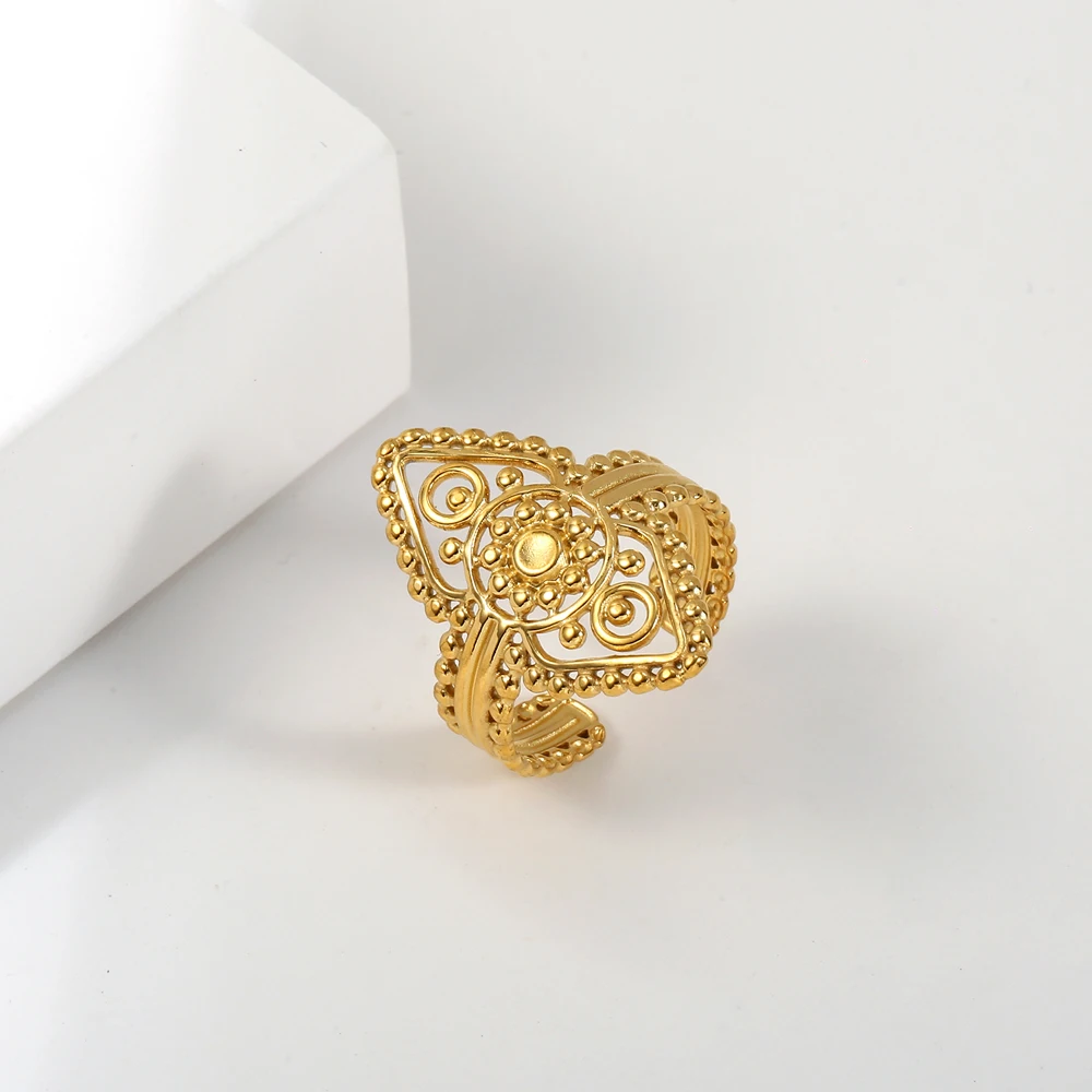 COOLTIME Indische Blume des Lebens Ringe für Männer Frauen Edelstahl Einstellbare Gold Farbe Ringe Mode Schmuck Geschenk Großhandel – Detail 8