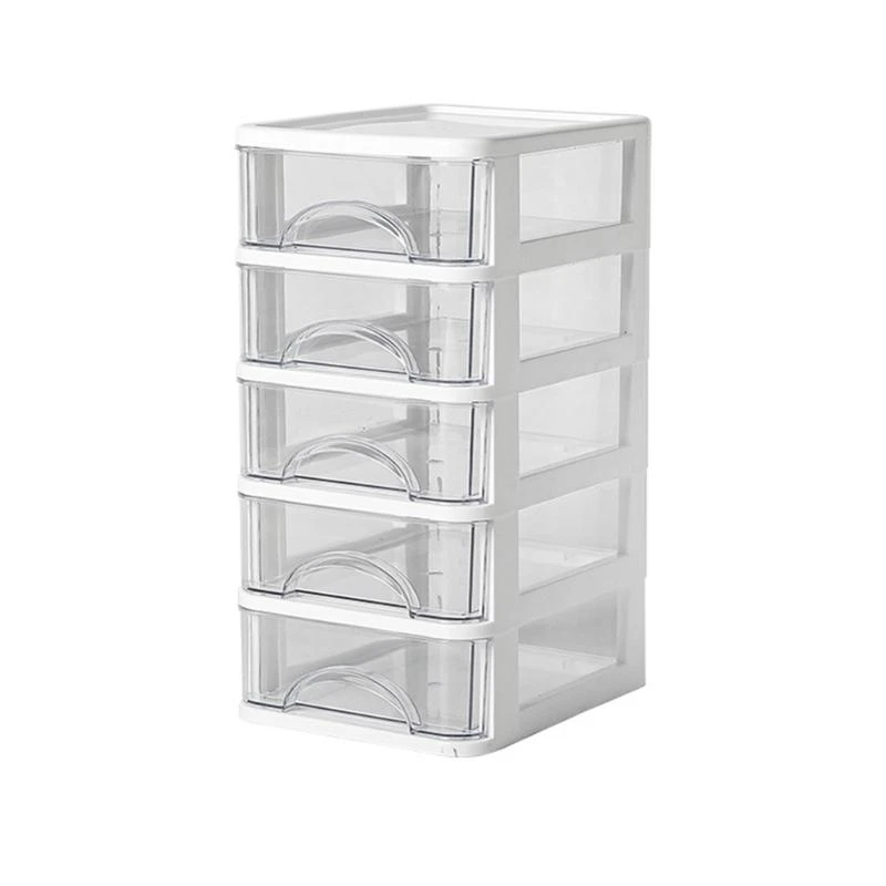 W89C Small Desk Clear Desktop Storage Plastic Stackable Desktop Organizers