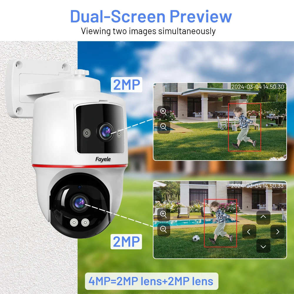 4MP WiFi Smart Linkage Dual-lens PTZ Camera Dual Screen Humanoid Auto Tracking 2way Audio Full Color Outdoor Wireless IP Camera