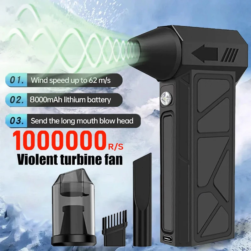 2026 New Electric Turbo Jet Fan 1000000 RPM Brushless Motor Turbo Violent Fan USB Rechargeable Powerful Dust Blower 8000mah