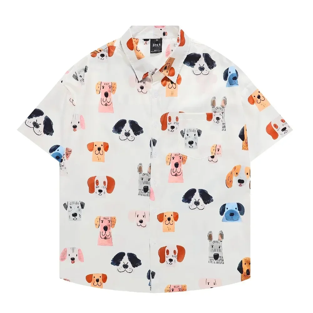 

Kawaii Cartoon Dogs Cute Puppy Loose Hawaiian Beach Shirts Harajuku Men Women's Shirt Blouse Streetwear Summer Aloha Button Tops