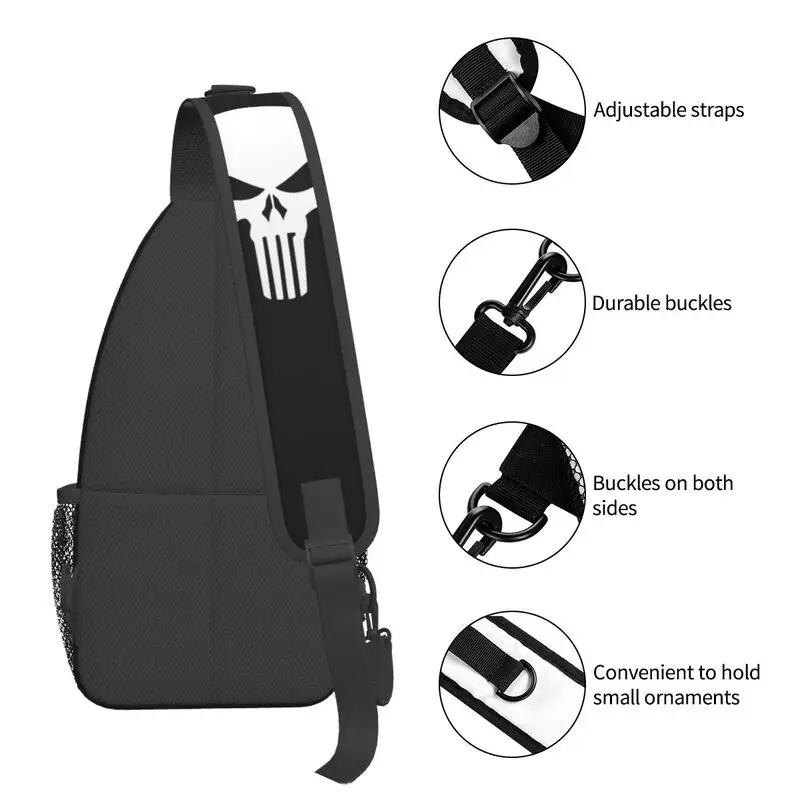 Casual Punishers Skeleton Skull Sling Crossbody Backpack Men Shoulder Chest Bags for Camping Biking