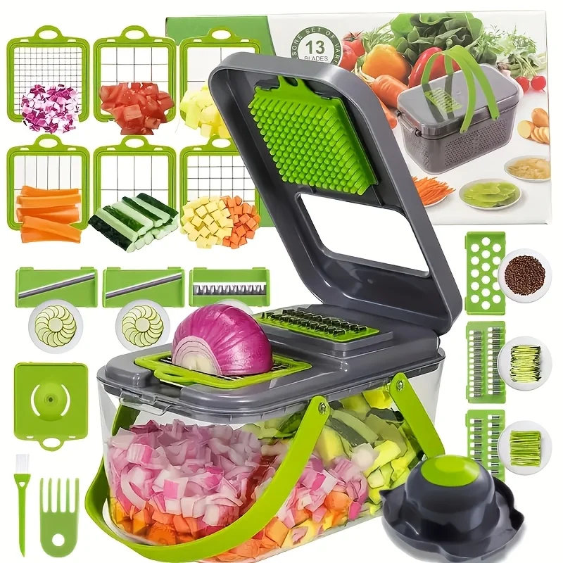16/22-in-1 Vegetable Chopper Pro, Multifunctional Veggie Slicer Dicer Cutter, Onion Chopper with Container, Food Chopper for Kitchen, Mandoline Slicer with 8 Blades for Potato, Tomato, Fruit, Salad