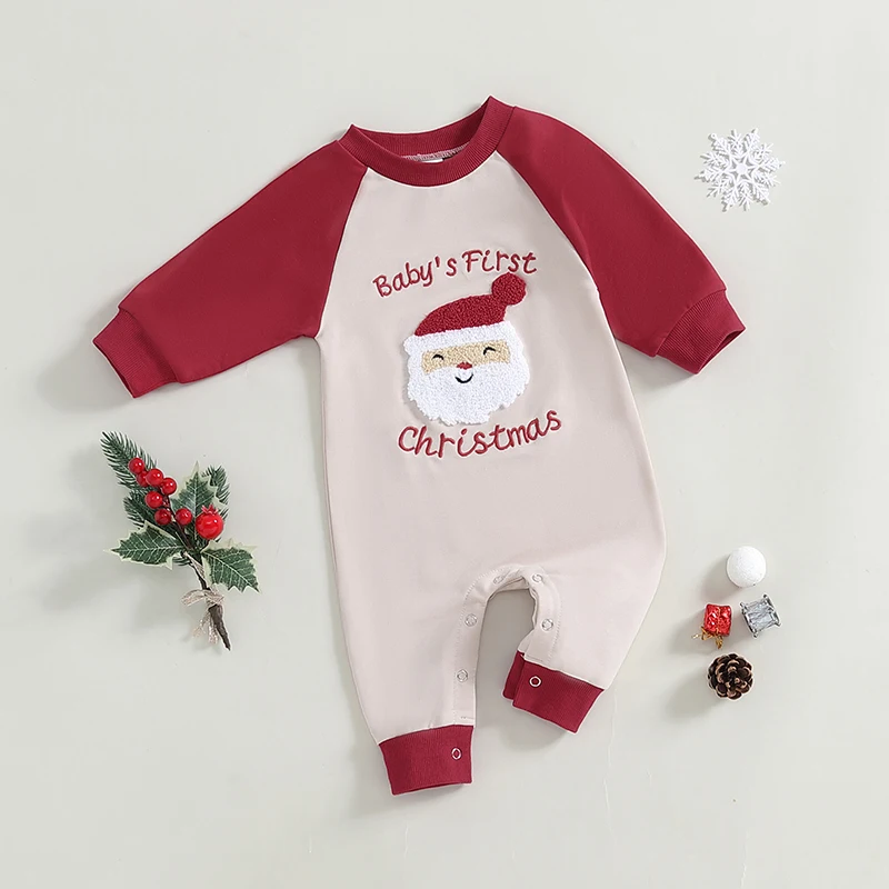 Infant Baby Boy Girl Clothing Santa Long Sleeve Jumpsuit Romper My First Christmas Outfit Newborn Clothes