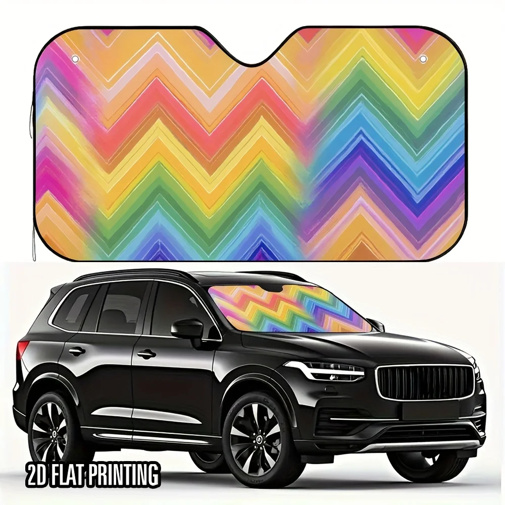 1pc 2D Flat Colorful Knitted Texture Print Car Sunshade - High-Quality Design, Foldable & Easy Install, Keeps Car Cool, 4 Suctio