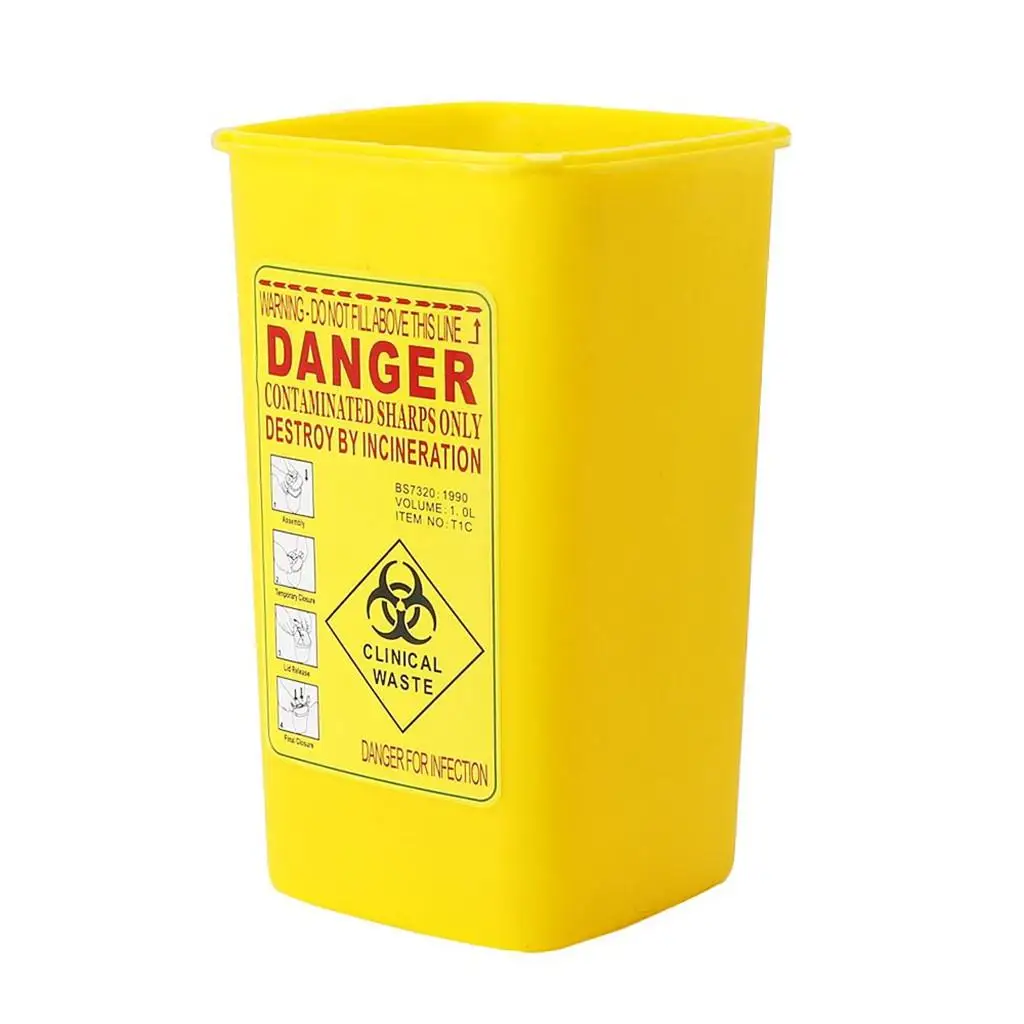 Sharps Bin Tattoo Container Yellow Plastic Needle Disposal Waste Basket with Lid for Tattoo Studios