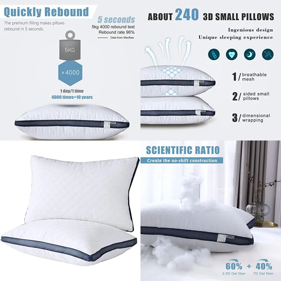 

Pillows for Sleeping 2-Pack,Luxury Hotel Pillows Queen Size Set of 2, Bed Pillows for Side and Back Sleeper (Queen