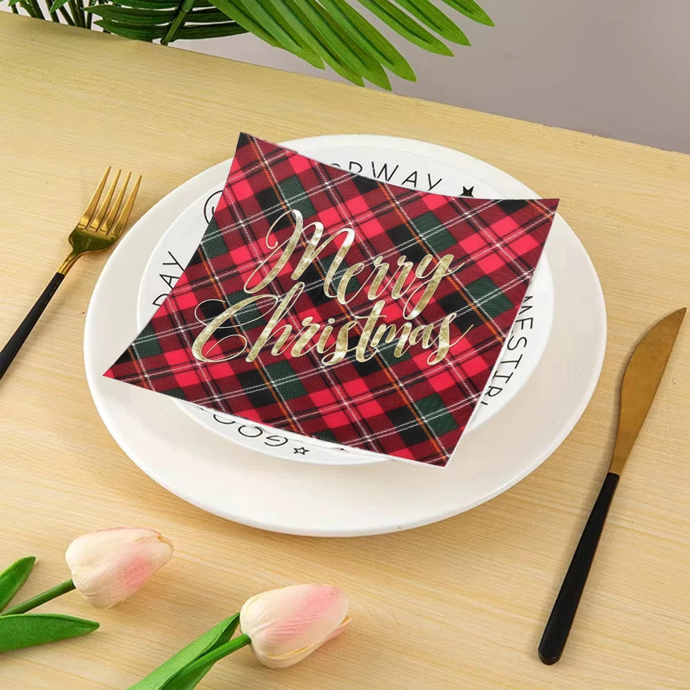 60 個/20 個クリスマスプリント使い捨てナプキンダイニングテーブルティッシュフェスティバルパーティー装飾折りたたみナプキン