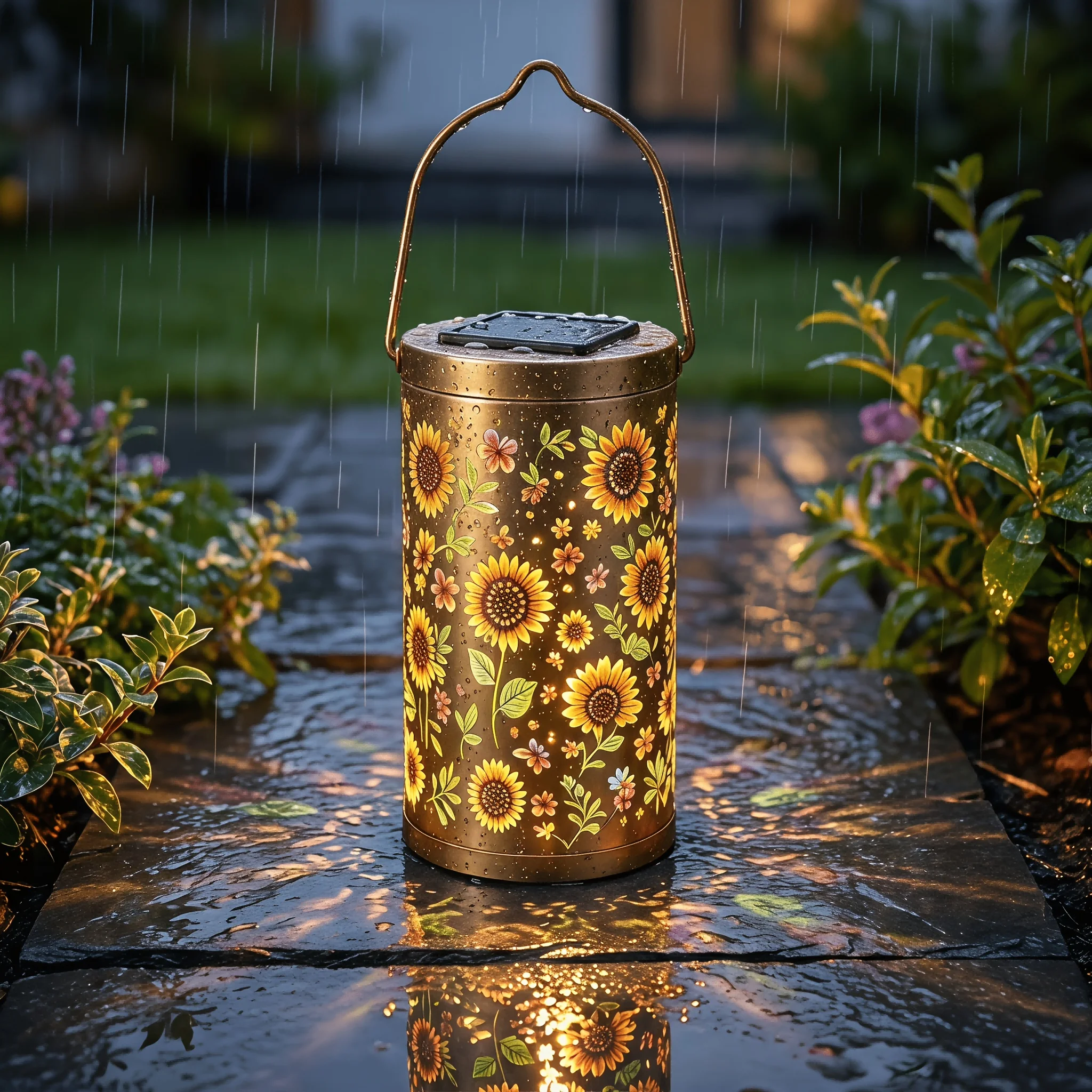 RGB Colorful Sunflower Solar Lights Outdoor Waterproof Portable Lantern Sunflower Projection Lamp for Garden Porch Lawn Decor