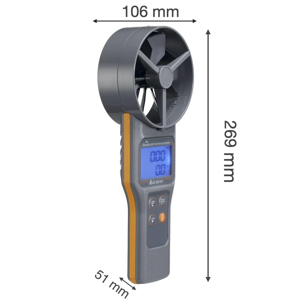 AZ89191 Multi-functional Bluetooth handheld anemometer Indoor and outdoor wind speed CO2 temperature and humidity dew point wet