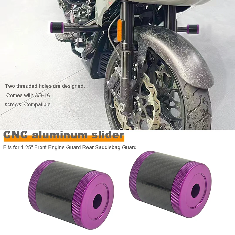 

CNC Carbon Fiber Inlay Sliders Decorative Wheels Rotatable End Caps Fits for 1.25" Front Engine Guard Rear Saddlebag Guard CNC