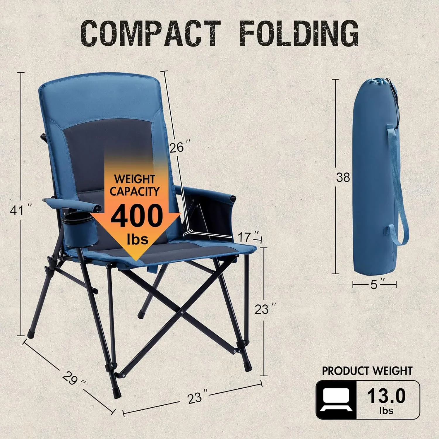 Heated Camping Chairs for Adults Oversized Camp Chair Folding Lawn Chair for Outdoor Sports Battery