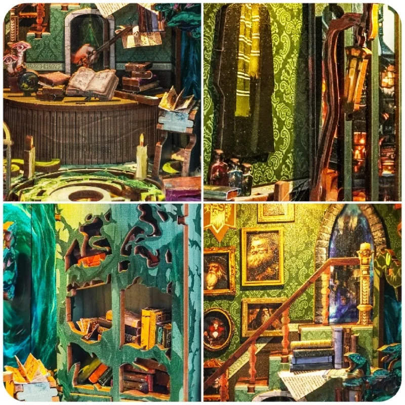 뱀의 집 북 누크 DIY, 센서 작동 3D 나무 모델, 마법 학교 테마 성인용 공예품