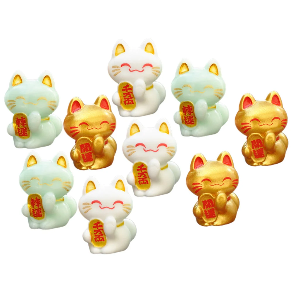 9 Pcs Micro Landscaping Cat Ornaments Mini Lucky The Animal Resin Craft Figurines Accessories Garden Tiny Statues