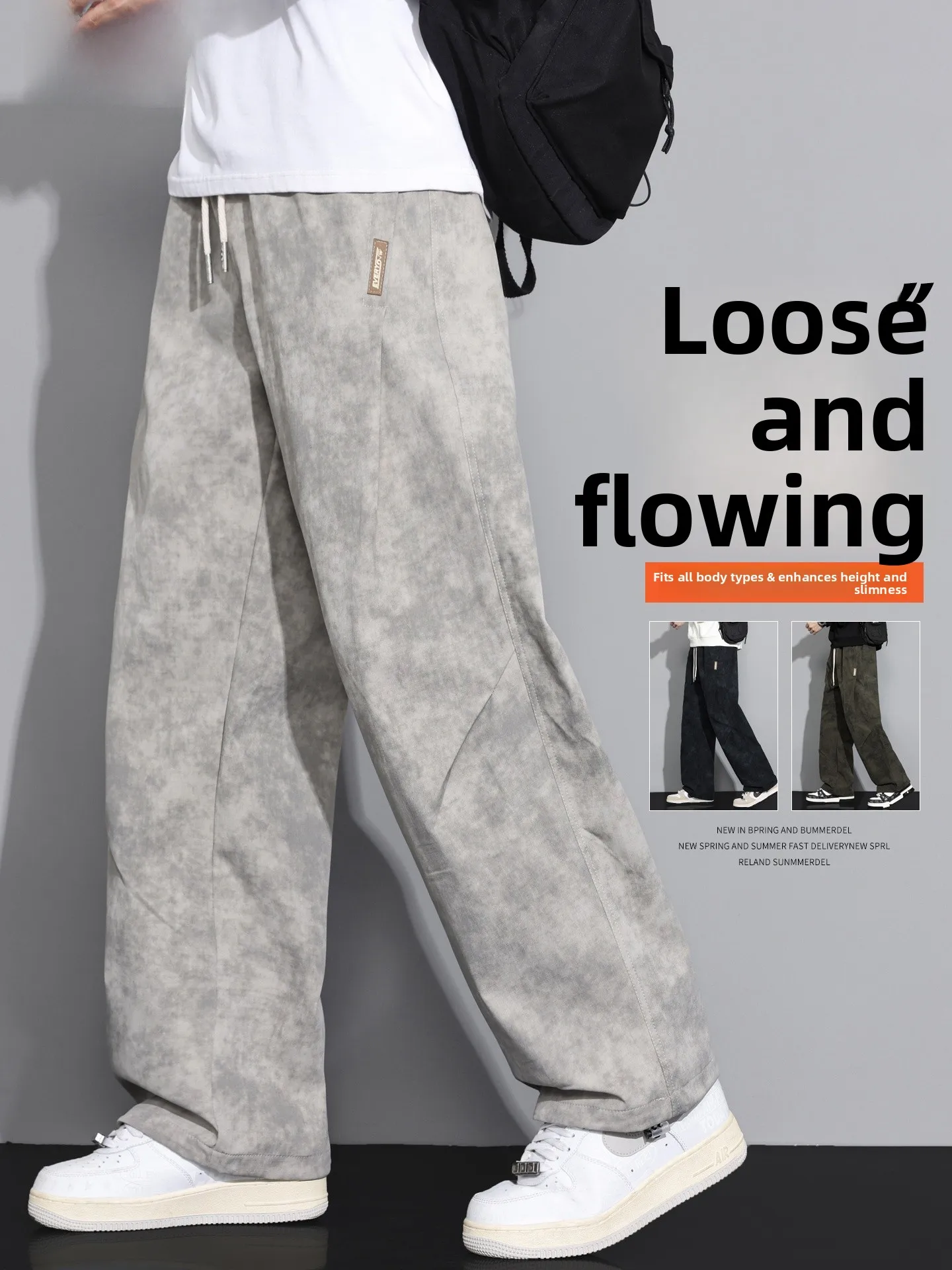 

American Sle Workwear Pants Men's Spring Autumn Loose Straight Leg Casual Trousers Drapey Fold Faionable Youth Polyester ...