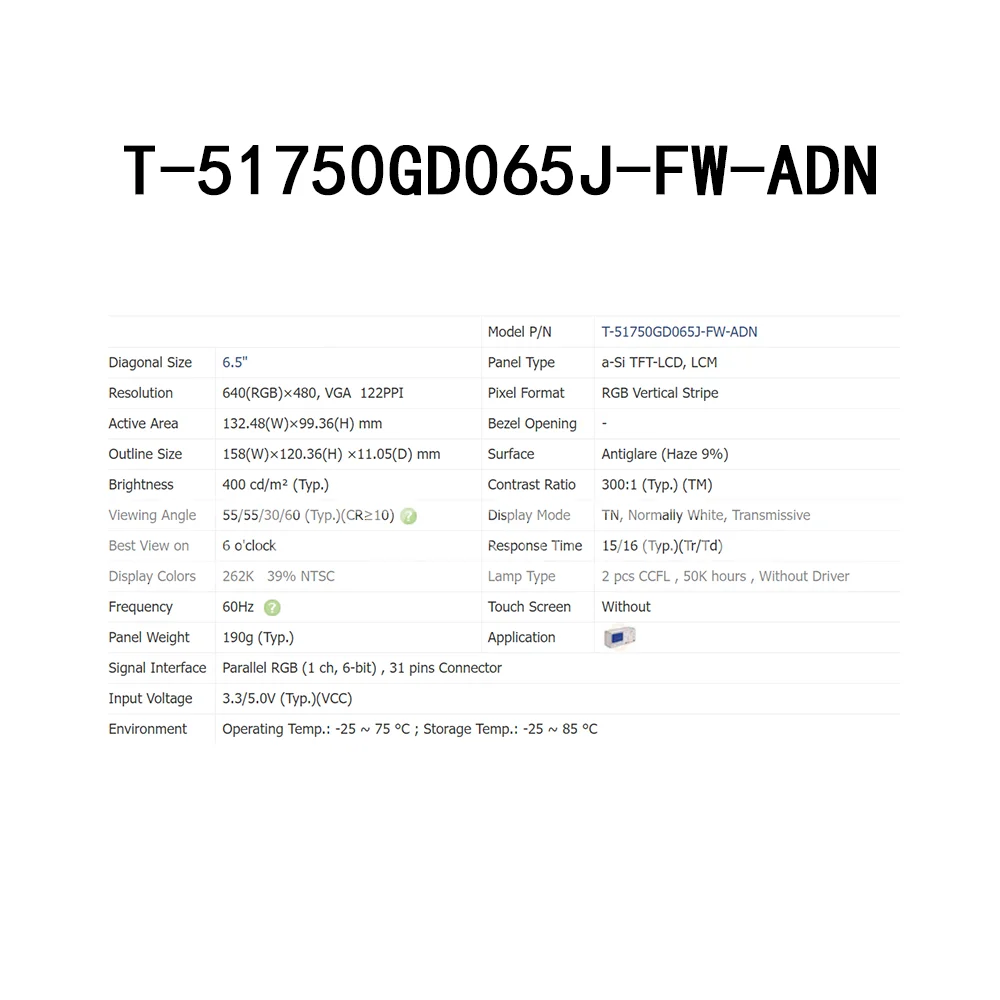 Modulo display LCD 6.5 da T-51750GD065J-FW-ADN pollici completamente trasparente In stock