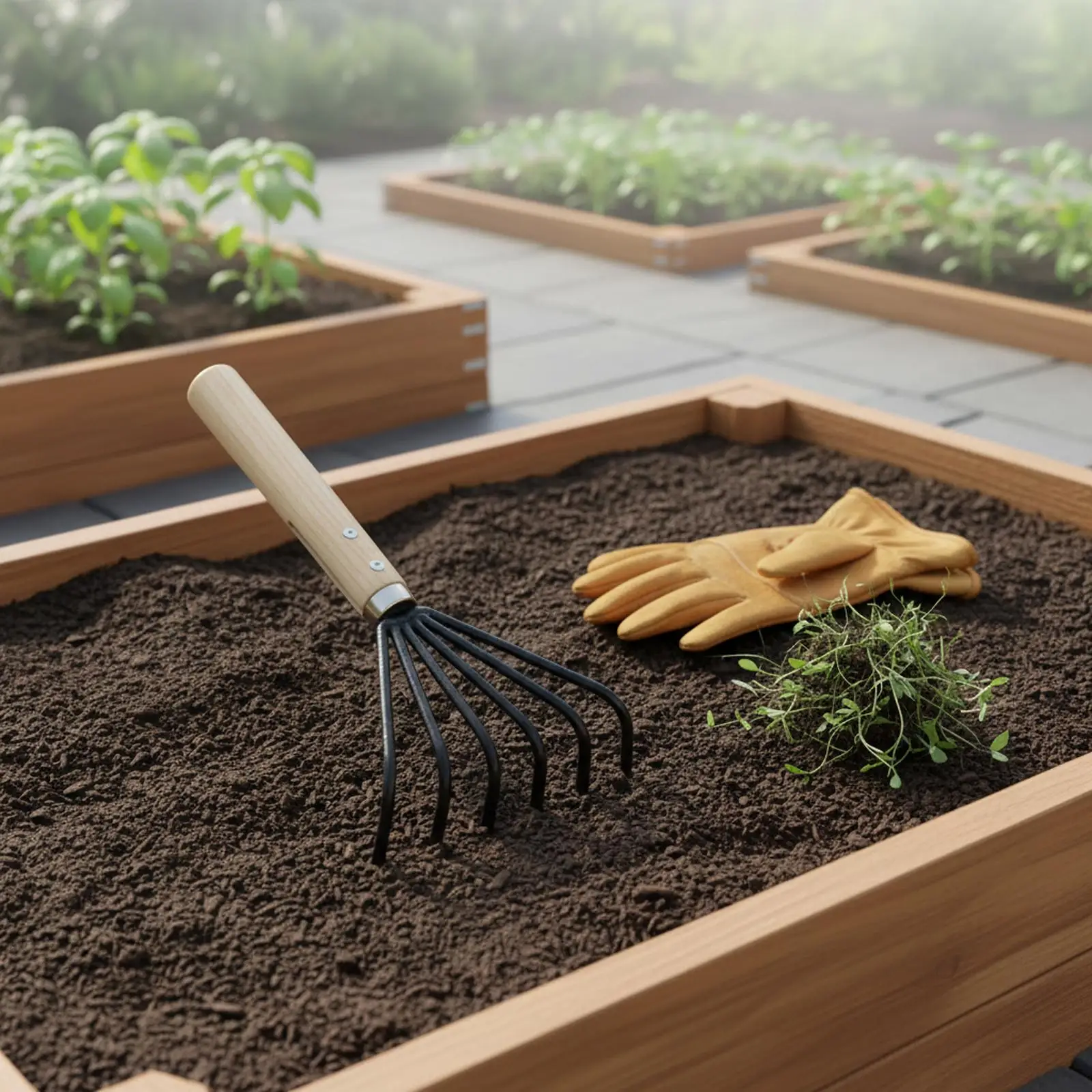 Garden Rake Claw Hand Tool with Wooden Handle for Turning Soil Weeding and Bonsai Care in Gardens