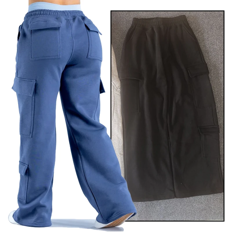 Fashion Women Low Waist Belted Straight Leg Wide Leg Trousers Men's Casual Joggers Multiple Pockets American Style Work Pants