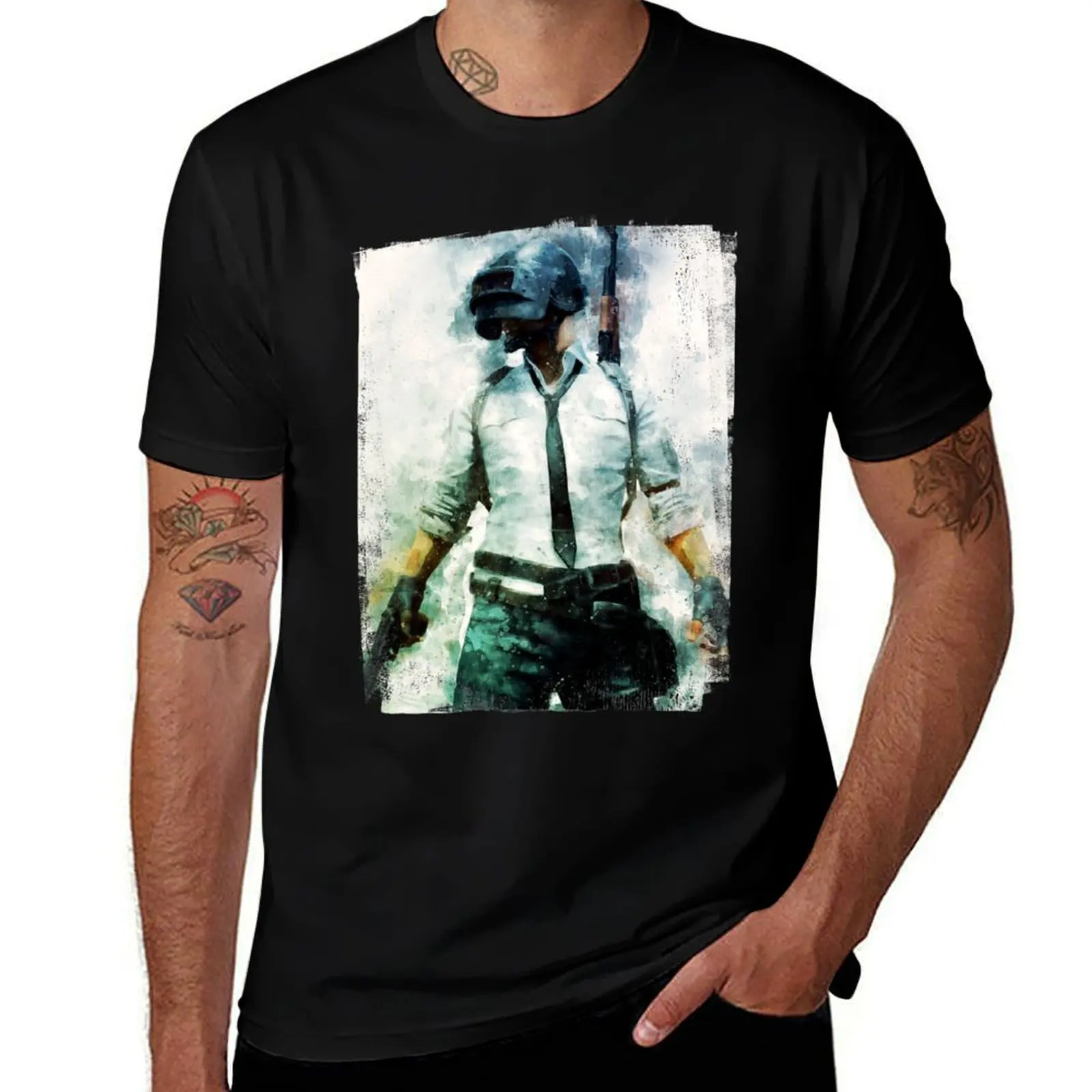 

PUBG - Watercolor Painting The Unknown T-Shirt mens graphic t shirts man t shirt heavy cotton T-Shirt