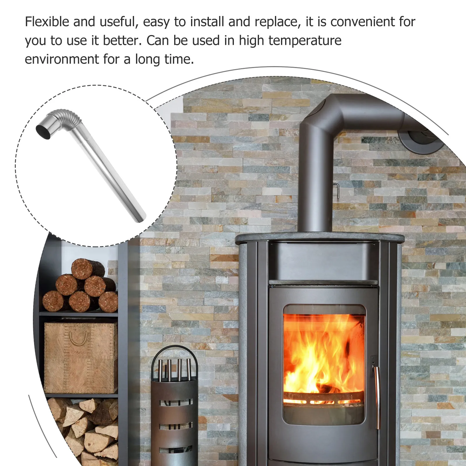 1Set Metal Stove Flue Flexible Chimney Exhaust Hose Stainless Steel High Hose for Home Heating Stove Fireplace Bbq
