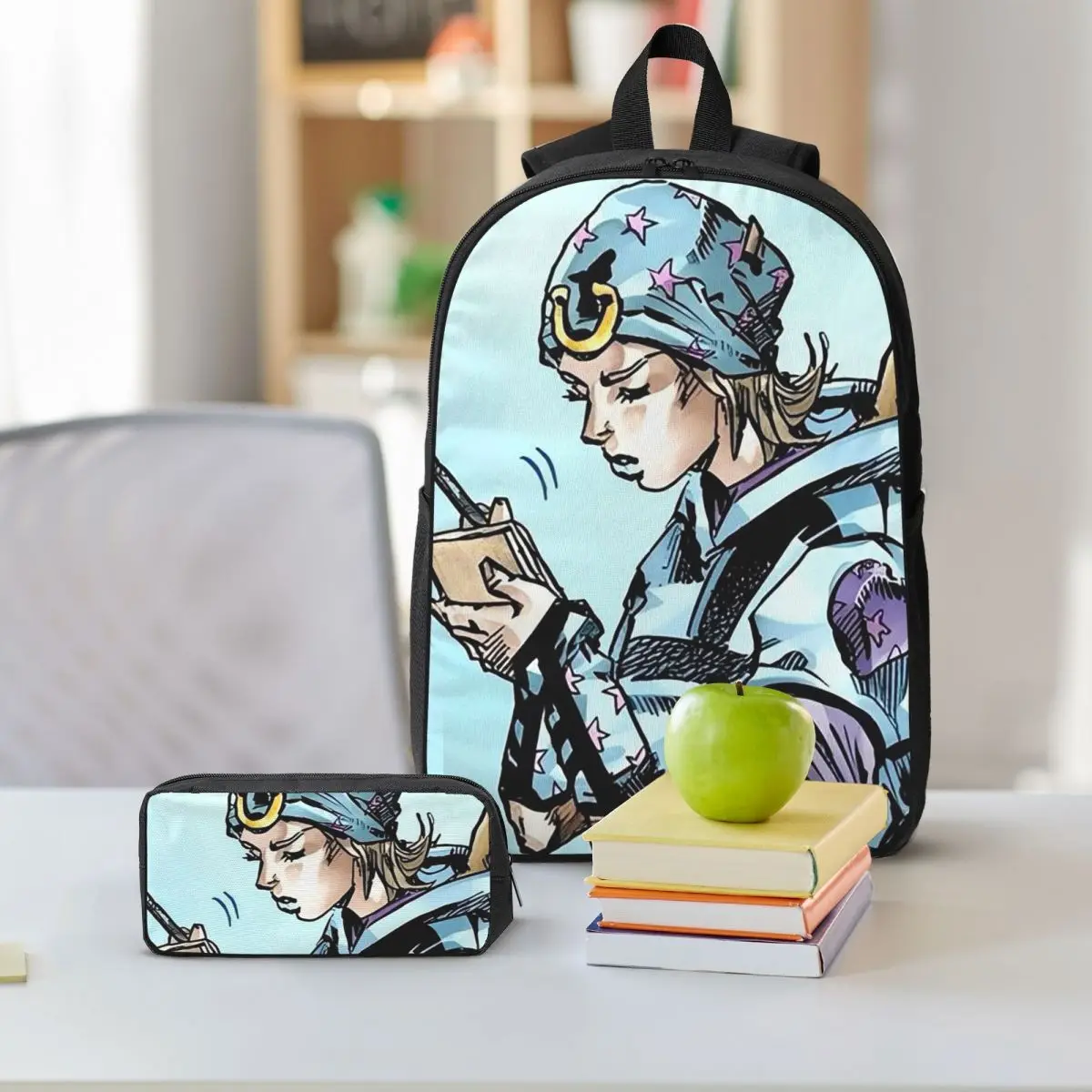 Anime Johnny Joestar JoJo's Bizarre Adventure Backpack BookBag School Bag Shoulder Bags 3ps Insulated Lunch Bag Pencil Case