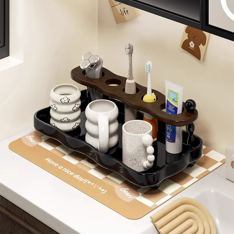Log electric toothbrush rack French vintage bathroom put mouthwash cup toothbrush toothpaste rack