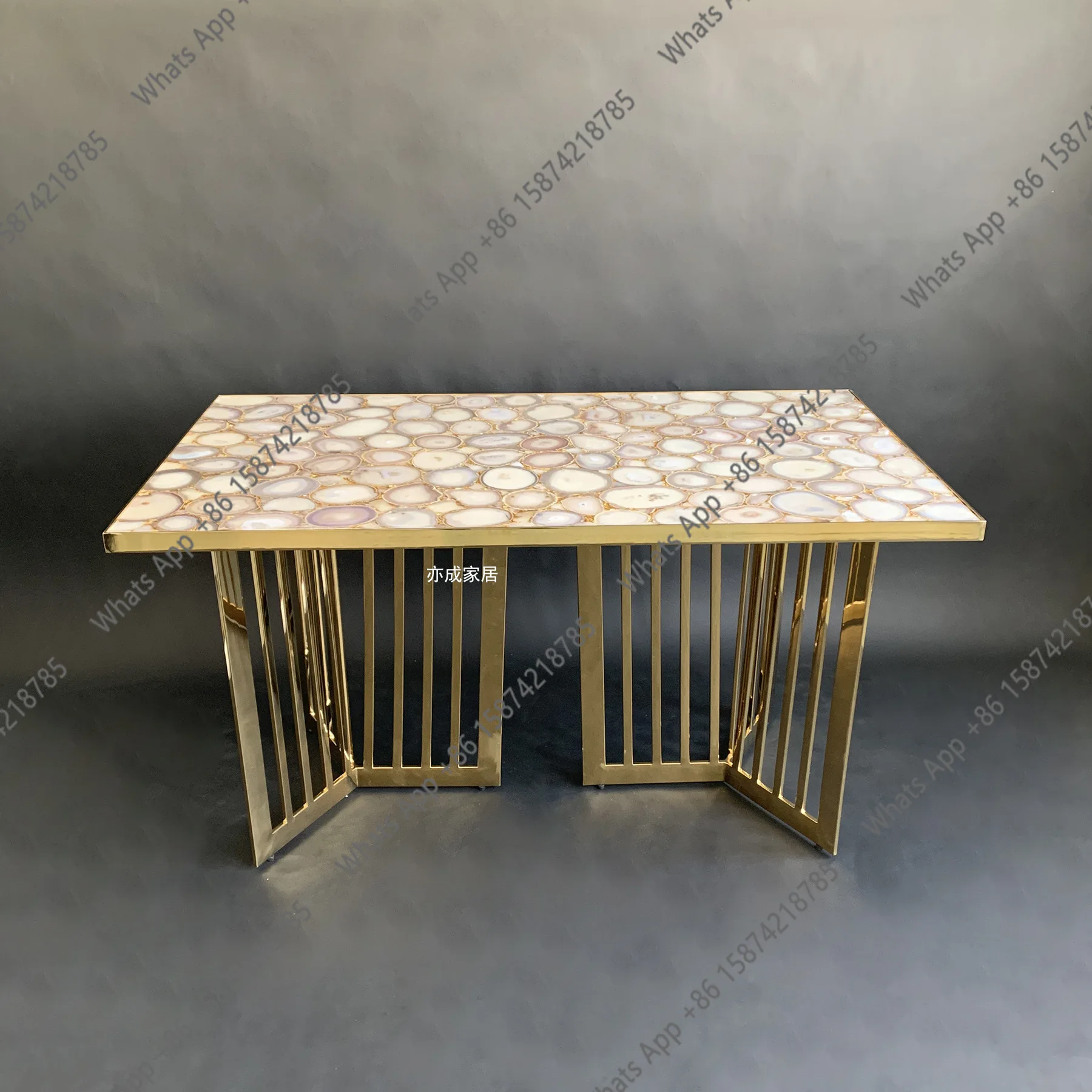 Natural agate stone dining table Italian light luxury villa luxury living room high-end primary color agate dining table