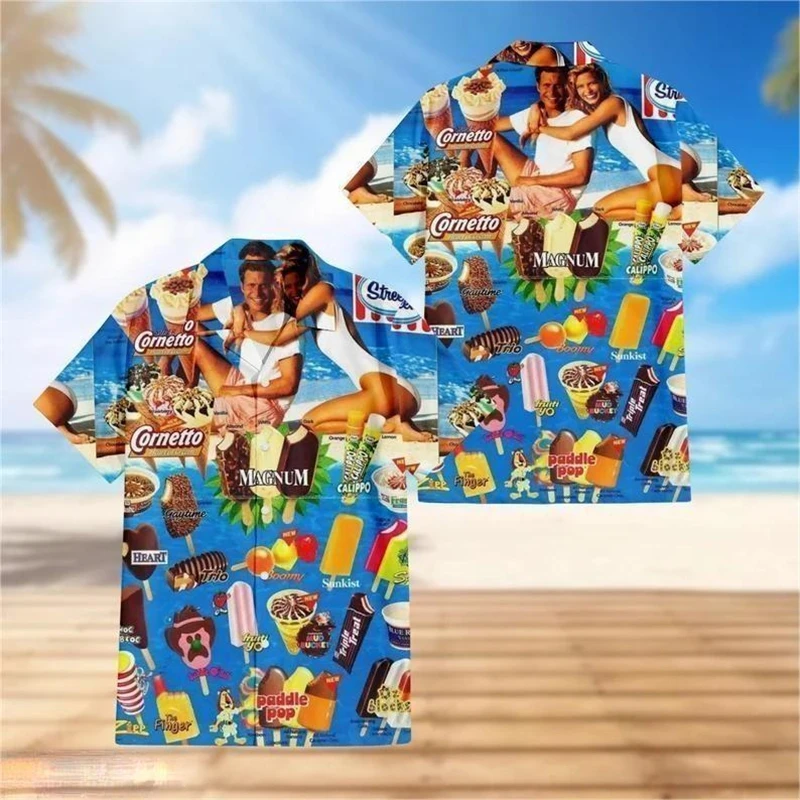 Camicie grafiche per gelato Cornet di piccole dimensioni femminili per uomo vestiti camicia da spiaggia per ghiaccioli freddi hawaiani ghiaccioli ghiaccioli congelati