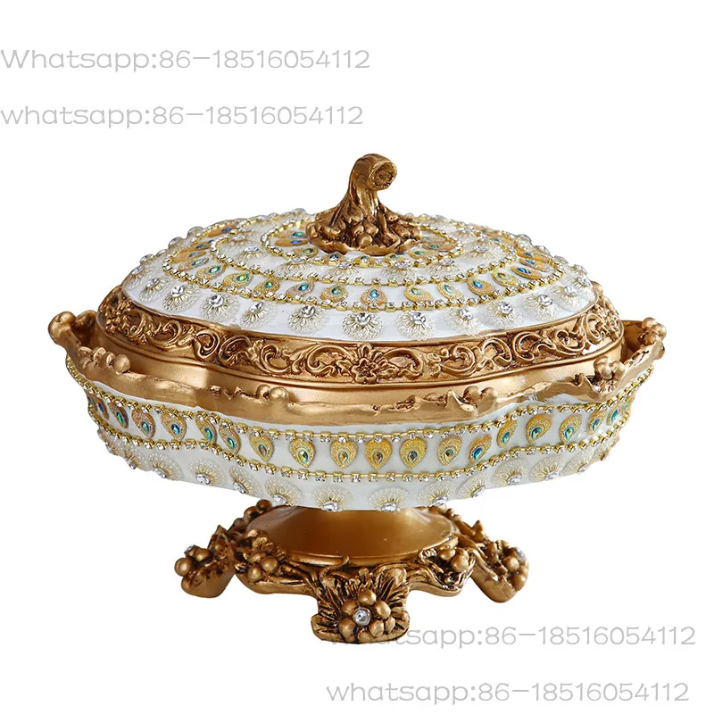 European rotating dried fruit plate, household living room coffee table ornament, high-end covered snack plate