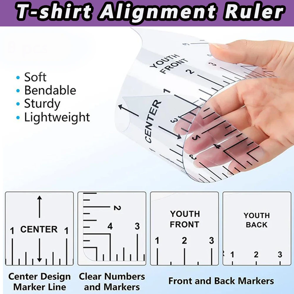 8pcs DTF DTG T-shirt Alignment Ruler Acrylic T-Shirt Ruler Guide to Center Designs for Vinyl HTV Alignment Tool