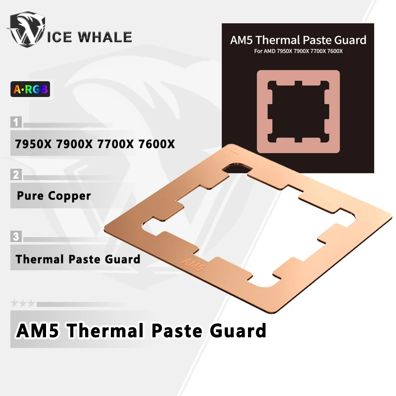 ICE Whale AM5 Thermal Paste Guard Chips Heat Dissipation Armor Cover Copper AMD For 7950X 7900X 7700X 7600X CPU Plate Armor