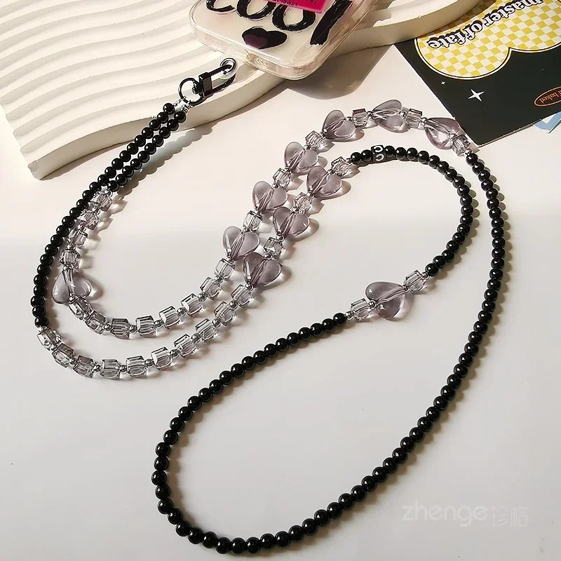 Crystal Love Crossbody Beaded Chain Small Fresh Hanging Neck Back Chain Long Clip Type Mobile Phone Case Universal Rope