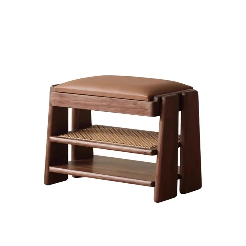 

North American Black Walnut Stool, Home Shoe Change Stool Design, Door Household Soft Bag Can Sit