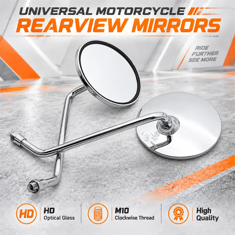 Universal 10mm Motorcycle Rearview Mirrors Scooter Chrome Round Side Mirror For Suzuki GN 125 Yamaha Jog BWS BWS 100 125 Vino